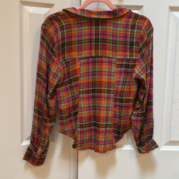 Anthropologie Pilcro ruched deep V plaid  button down - Picture 2 of 2